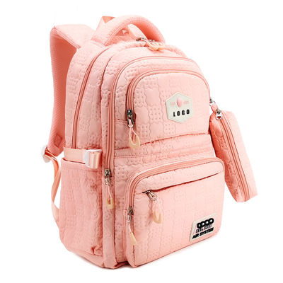 Sacs à dos en étoffe de couleur rose en relief, sac à dos en nylon, polyester, avec étui à crayon