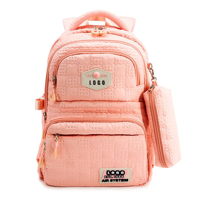 Sacs à dos en étoffe de couleur rose en relief, sac à dos en nylon, polyester, avec étui à crayon